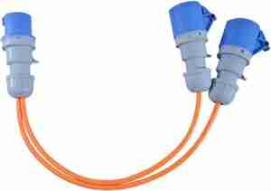 16 AMP to 2x 16 AMP Sockets 240V 2 Way Orange Power Splitter Hookup