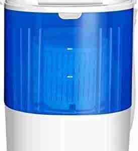 A portable, white and blue 2-in-1 Portable Washing Machine Single Tub Mini Washer and Spin Dryer with a transparent lid.