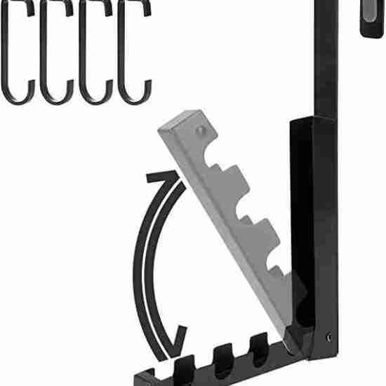 A wall-mounted Folding Door Coat Hook with hooks and compartments for storing tools and equipment.