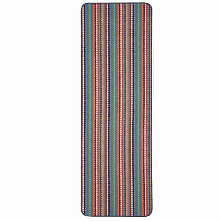 A colorful striped Designer Runner Mats Washable Multicolour Stripe unrolled and ready for a workout session.