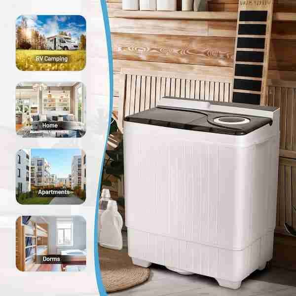 Compact and versatile single tub washing machine, perfect for small spaces like RVs, homes, apartments, and dorms; an efficient solution for easy laundry on the go or in cozy living quarters. Camping Washing Machine Single Tub With Dryer