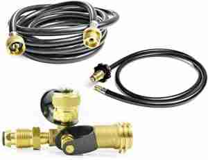 RV Extend A Stay Propane Brass Tee Adapter Complete Kit With Hoses